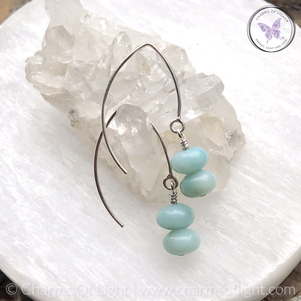 Amazonite Rondelle Silver Angled Earrings