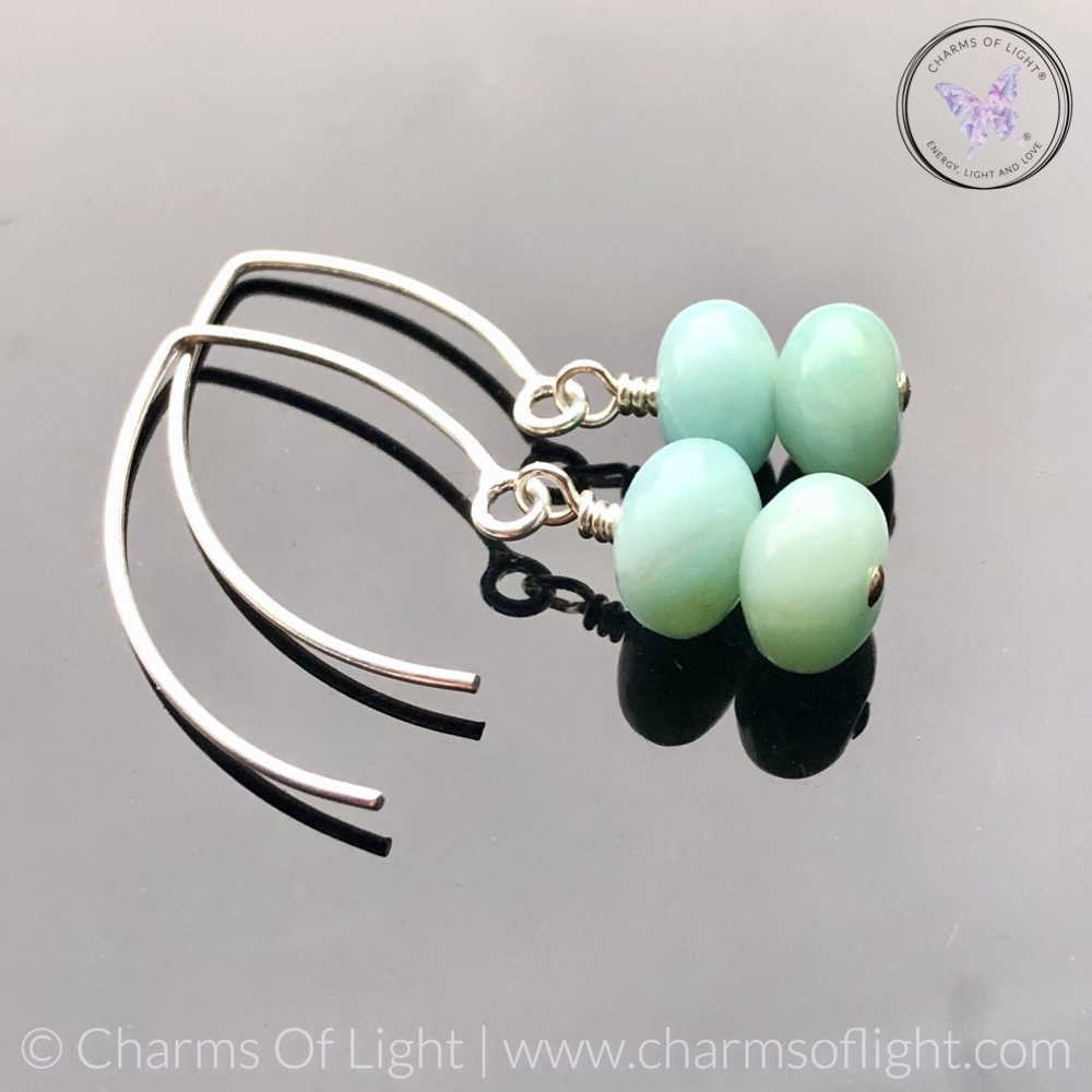 Amazonite Rondelle Silver Angled Earrings