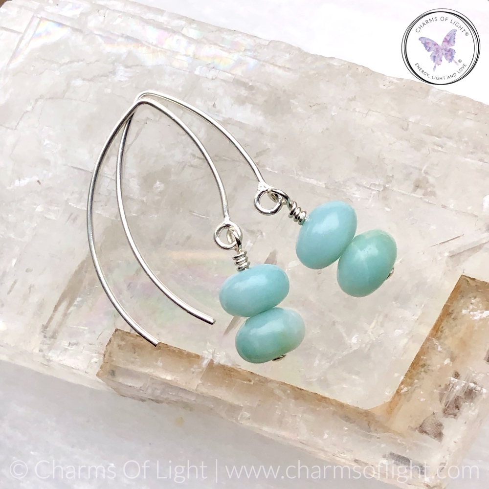 Amazonite Rondelle Silver Angled Earrings