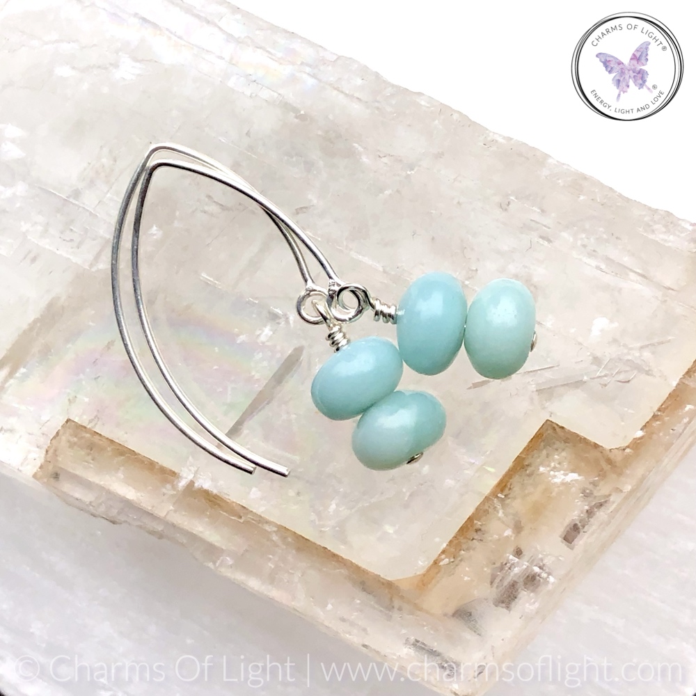 Amazonite Rondelle Silver Angled Earrings