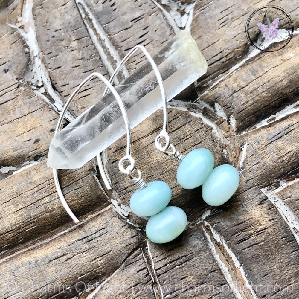 Amazonite Rondelle Silver Angled Earrings