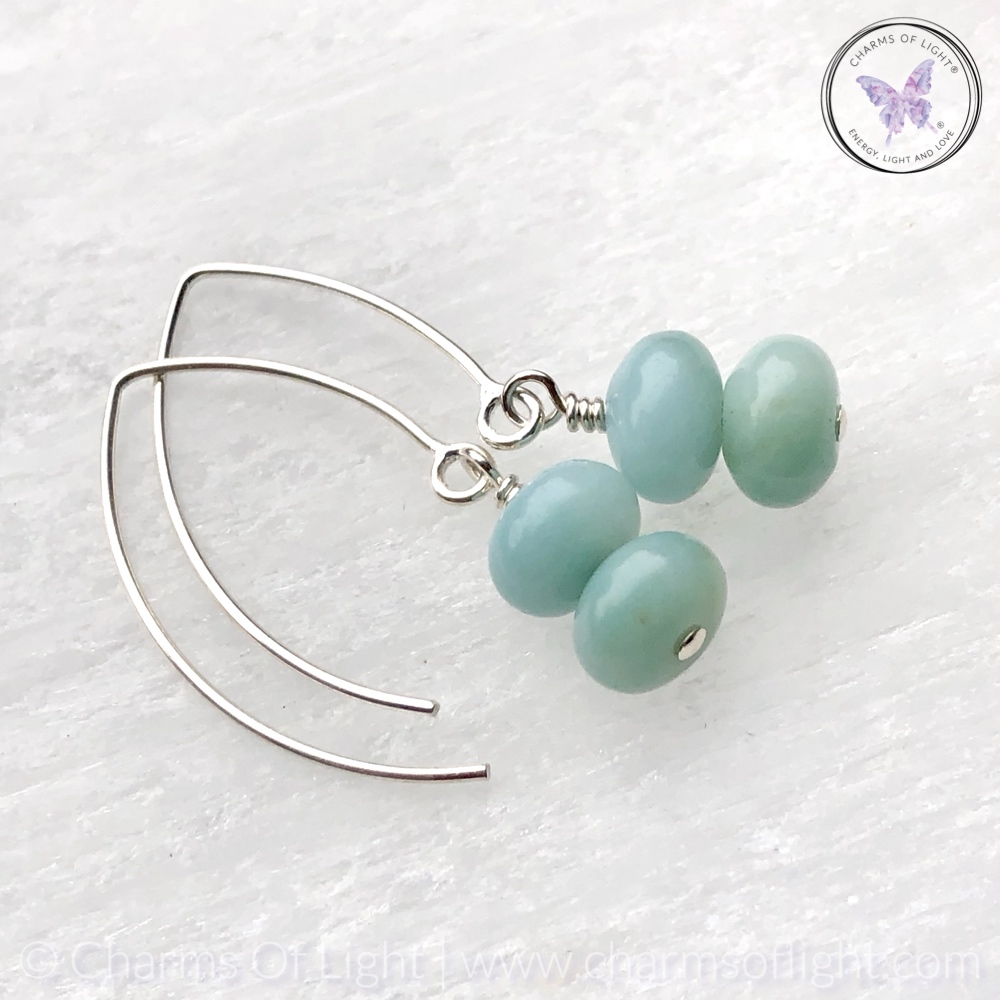 Amazonite Rondelle Silver Angled Earrings