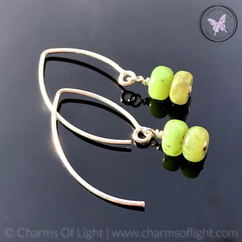 Chrysoprase Rondelle Silver Angled Earrings