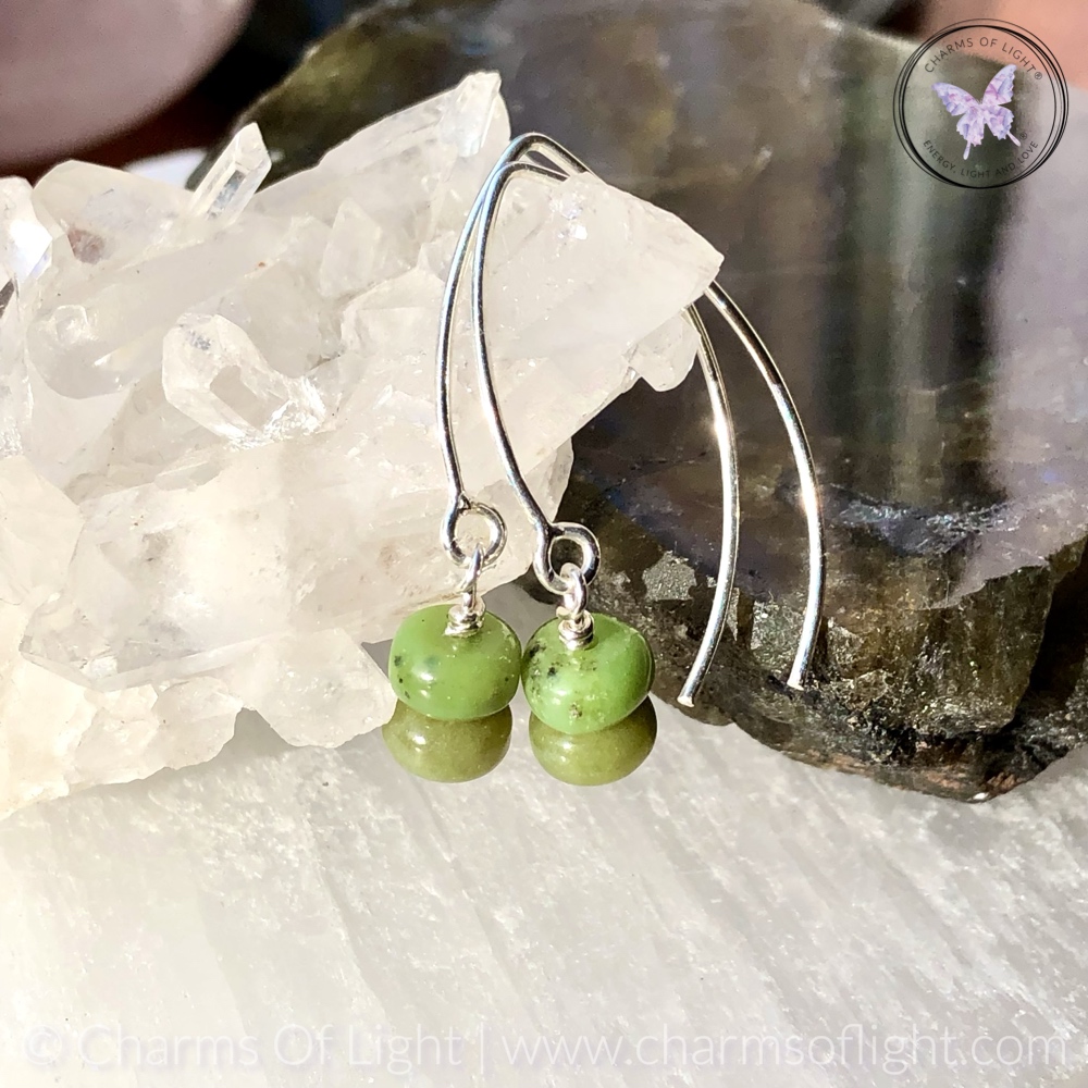 Chrysoprase Rondelle Silver Angled Earrings