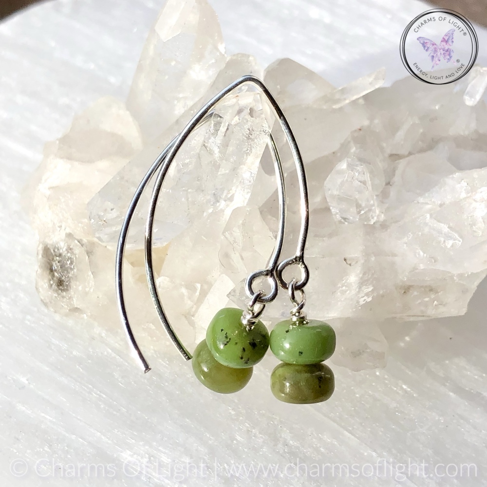 Chrysoprase Rondelle Silver Angled Earrings