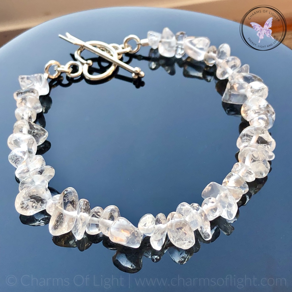 Clear Quartz Chip Healing Bracelet With Silver Toggle Clasp