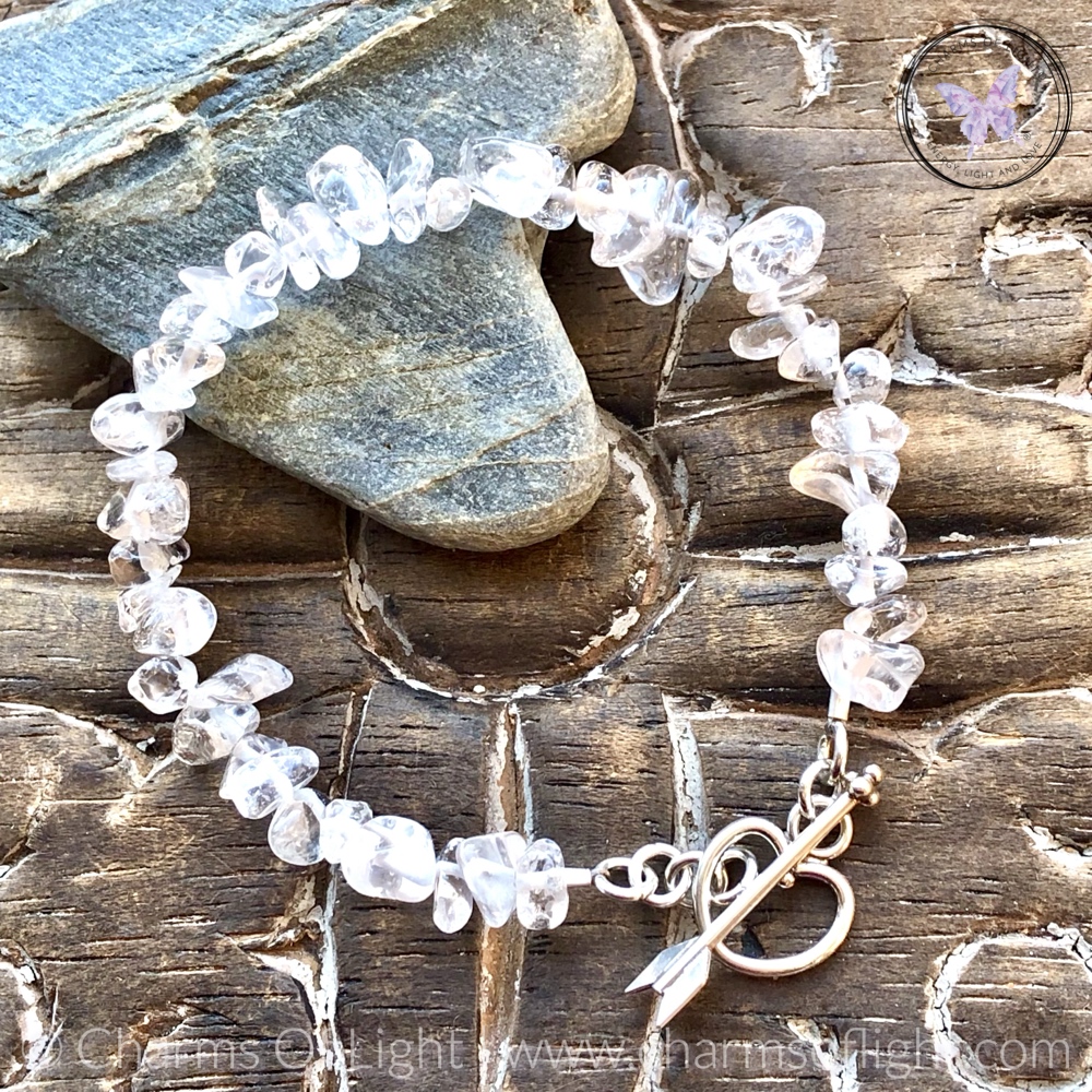 Clear Quartz Chip Healing Bracelet With Silver Toggle Clasp