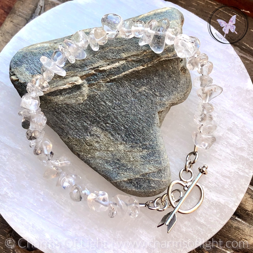 Clear Quartz Chip Healing Bracelet With Silver Toggle Clasp