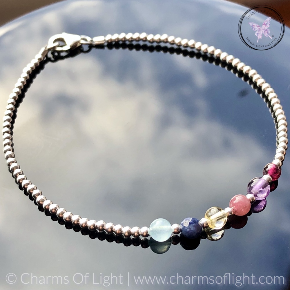 Family Birthstone Silver Bead Bracelet