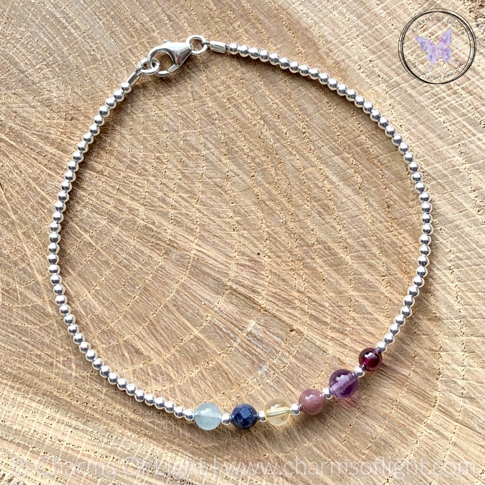 Family Birthstone Silver Bead Bracelet