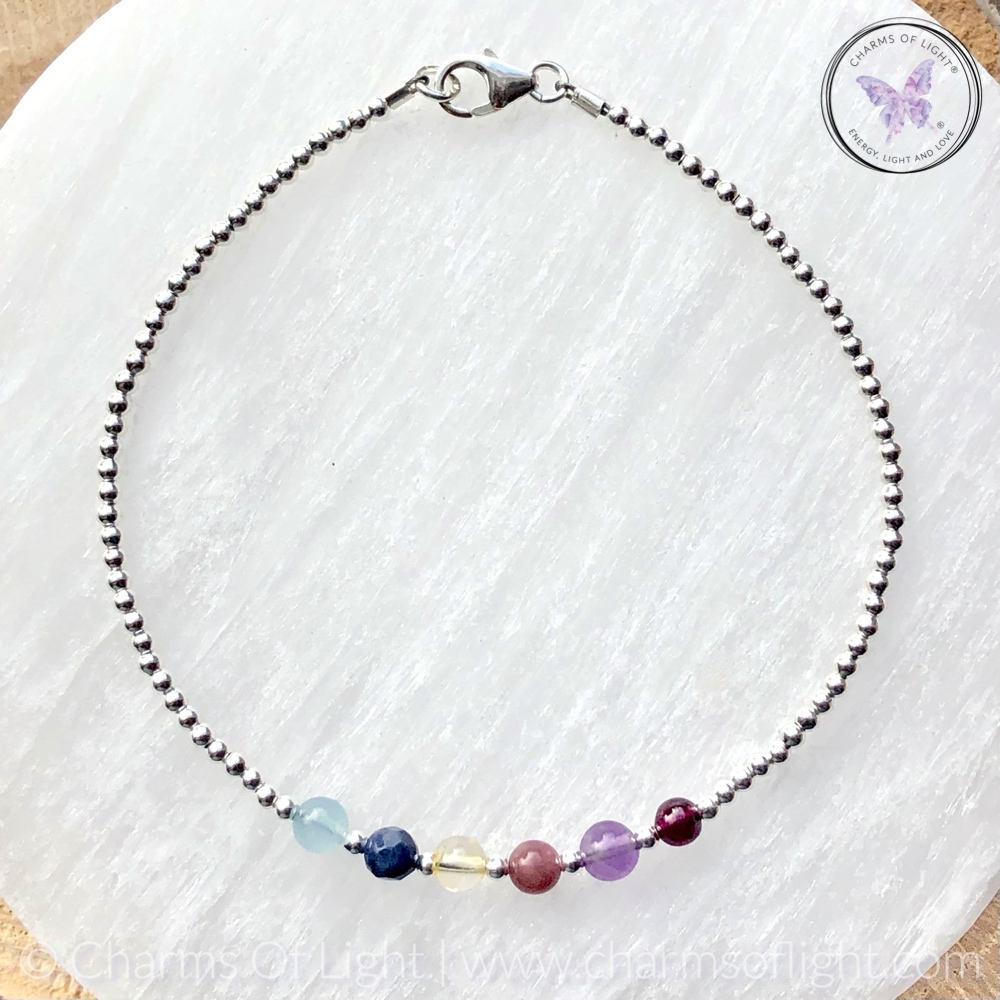 Family Birthstone Silver Bead Bracelet