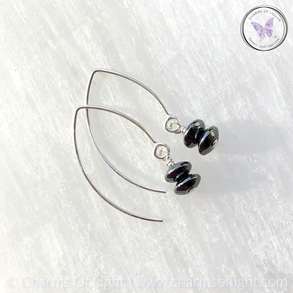 Hematite Rondelle Silver Angled Earrings