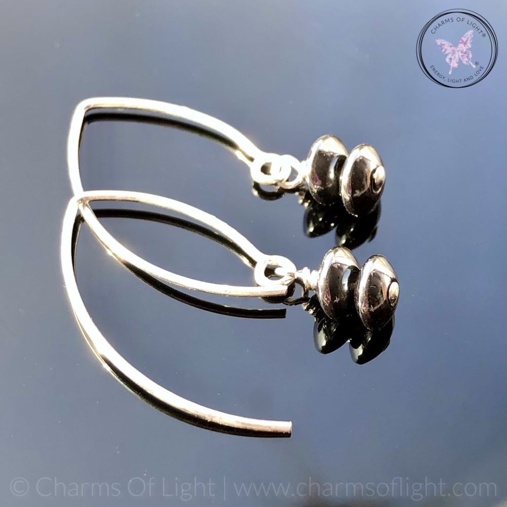 Hematite Rondelle Silver Angled Earrings