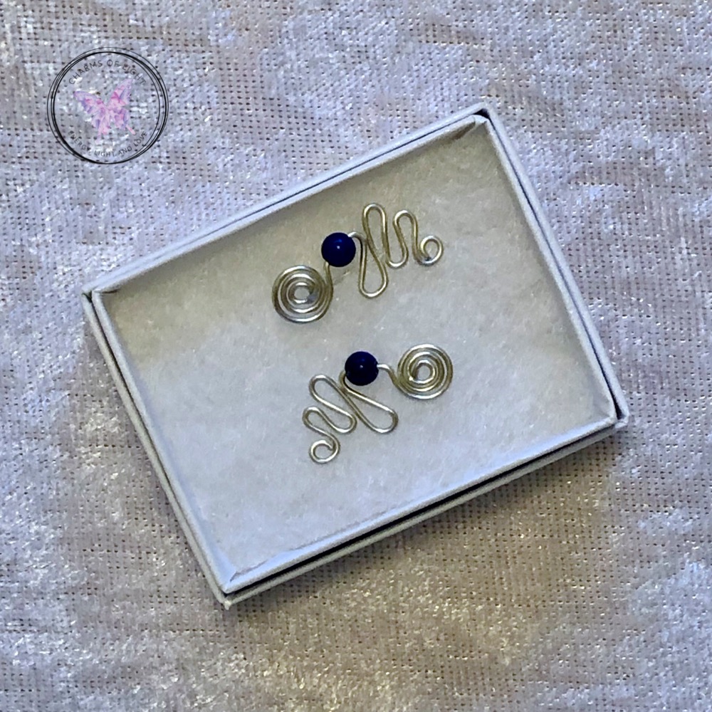 Lapis Lazuli Silver Swirl Ear Climbers