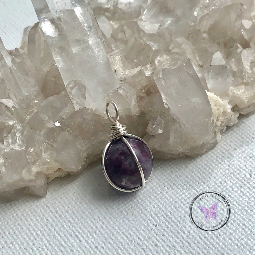 Lepidolite Silver Wire Sphere Pendant