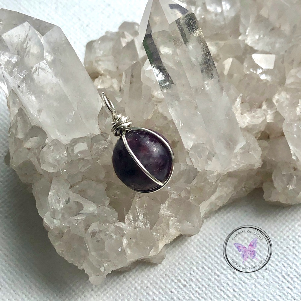 Lepidolite Silver Wire Sphere Pendant