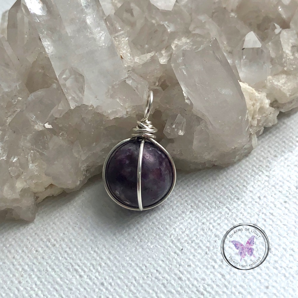 Lepidolite Silver Wire Sphere Pendant