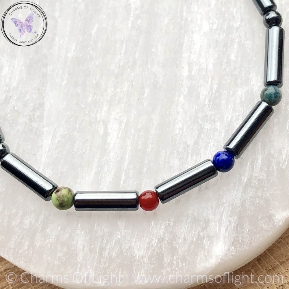 Mens Birthstone Bracelet with Hematite Tubes