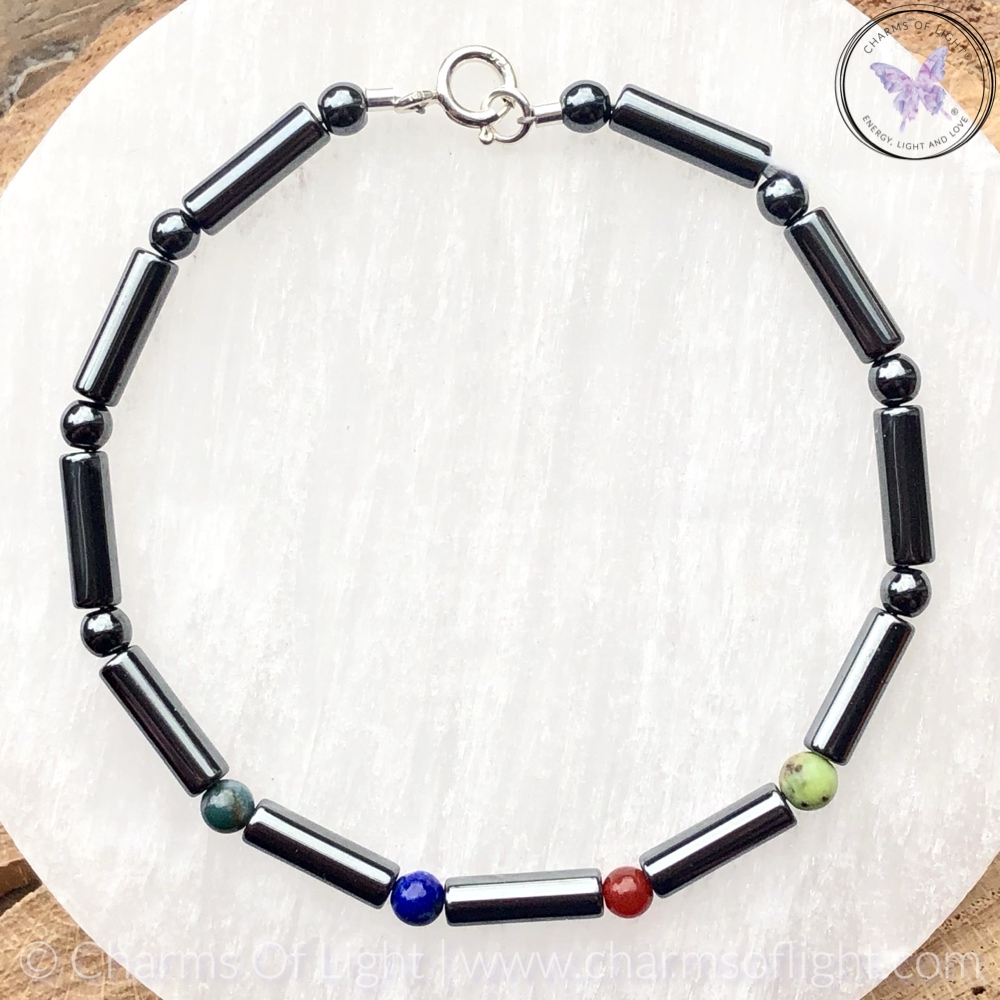 Mens Birthstone Bracelet with Hematite Tubes