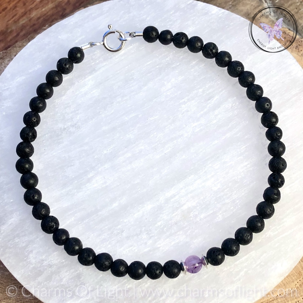 Mens Lava Stone Birthstone Bracelet