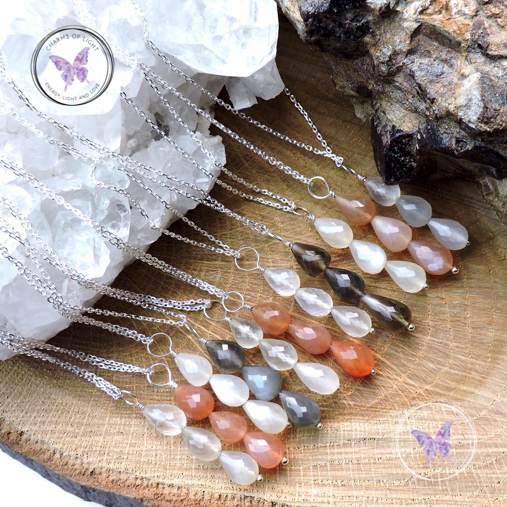 Moonstone Teardrop Pendant Necklace - Peach