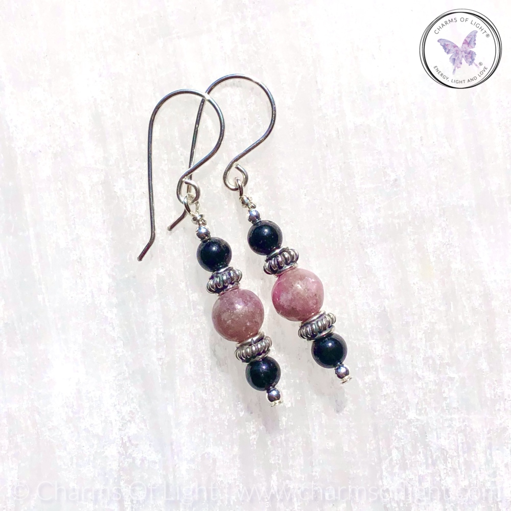 Pink & Black Tourmaline Silver Earrings