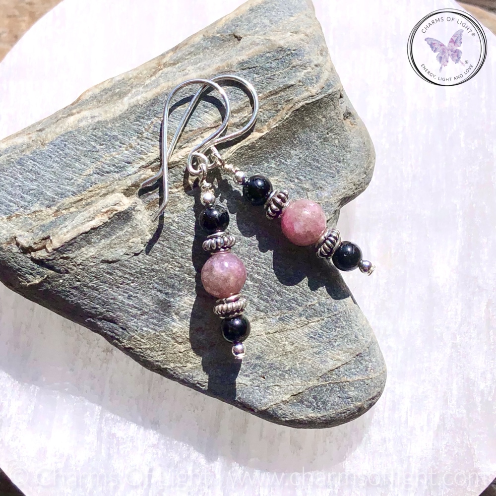 Pink & Black Tourmaline Silver Earrings