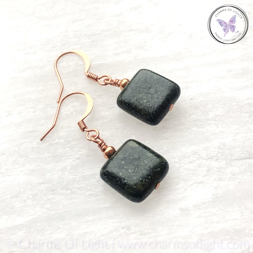 Square Russian Serpentine Copper Earrings