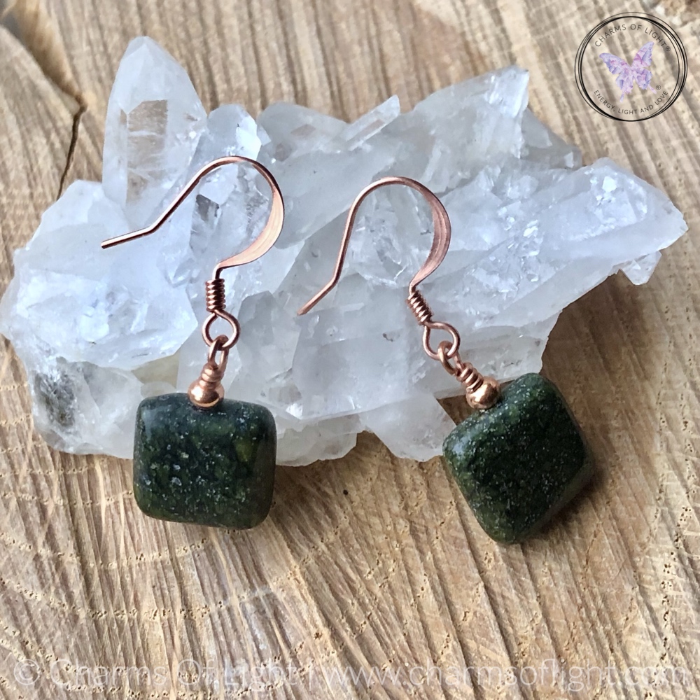 Square Russian Serpentine Copper Earrings