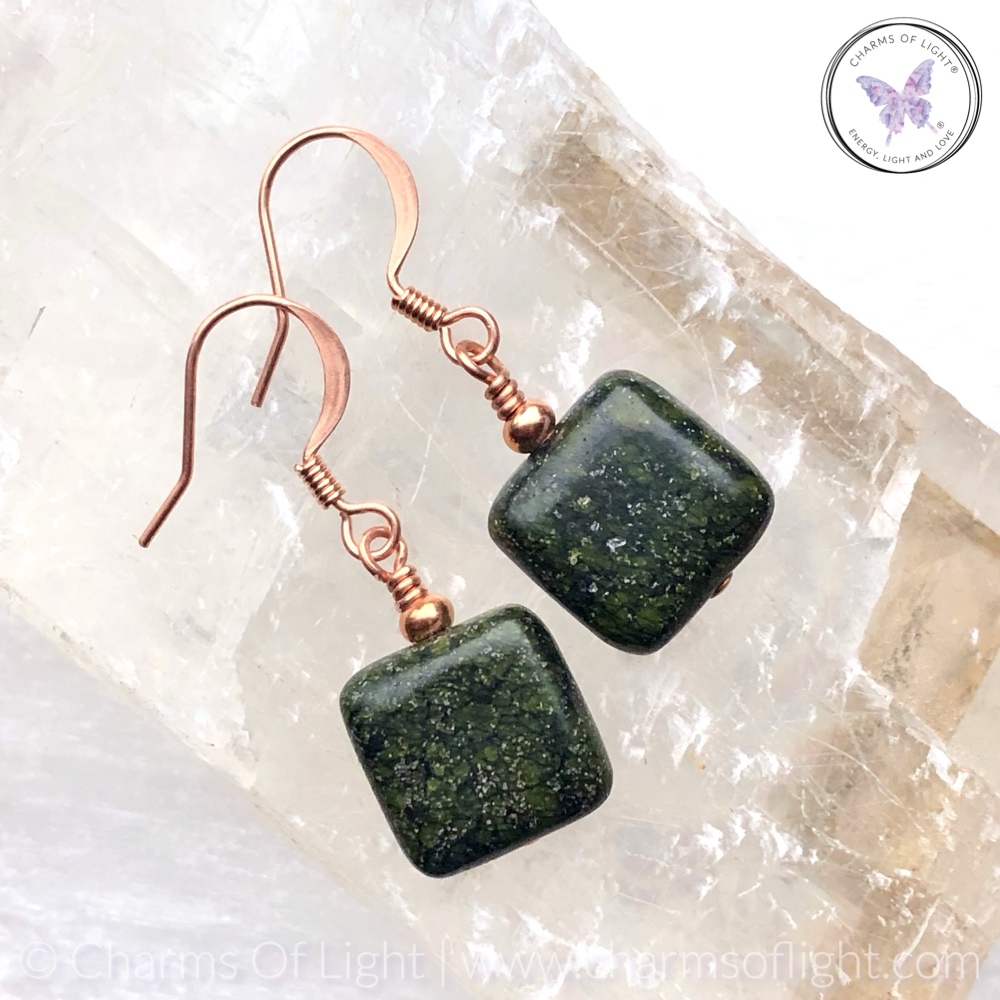 Square Russian Serpentine Copper Earrings